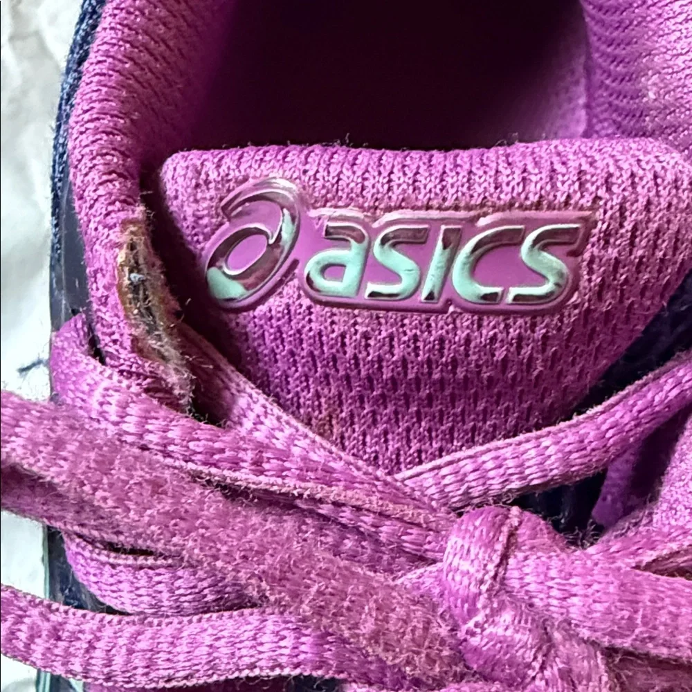 ASICS Navy and Magenta Kids Athletic Running Shoes